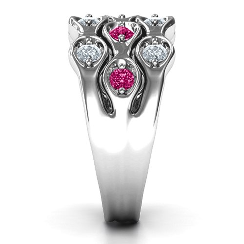 3 Tier Wave Ring – Sterling Silver with Cubic Zirconia and Ruby