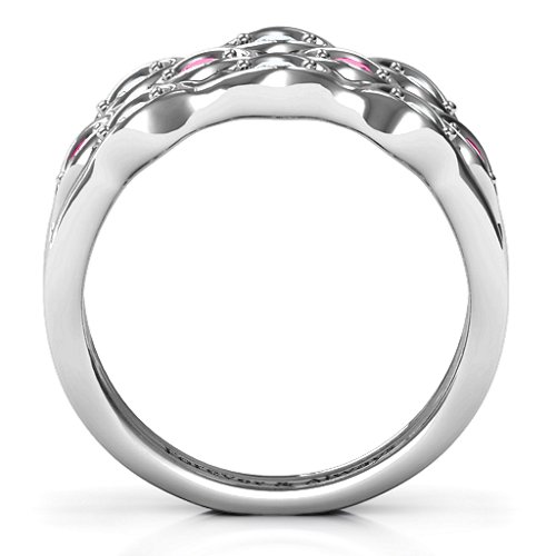 3 Tier Wave Ring – Sterling Silver with Cubic Zirconia and Ruby