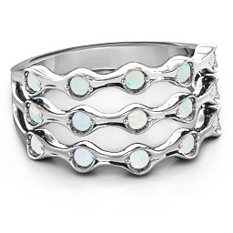 Alternating Stone Fashion Wave Ring