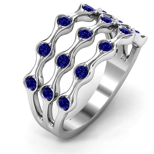 Alternating Stone Fashion Wave Ring