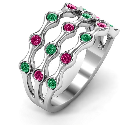 Alternating Stone Fashion Wave Ring