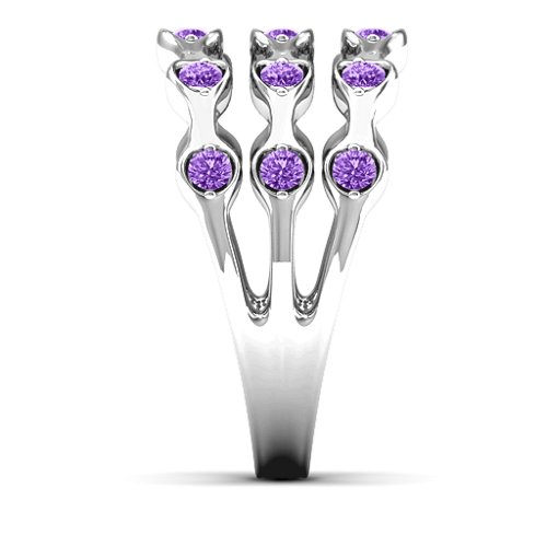 Alternating Stone Fashion Wave Ring – Sterling Silver with Amethyst