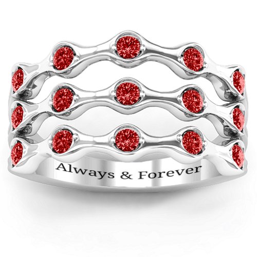 Alternating Stone Fashion Wave Ring
