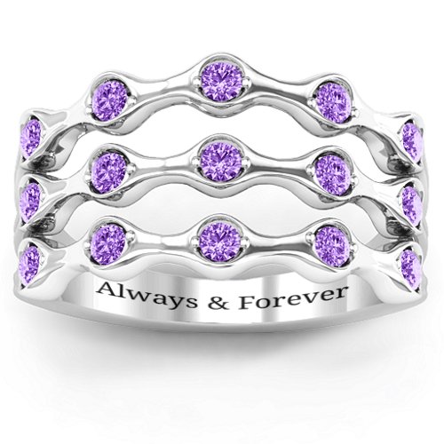 Alternating Stone Fashion Wave Ring – Sterling Silver with Amethyst