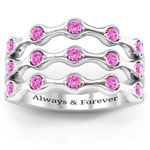 Alternating Stone Fashion Wave Ring