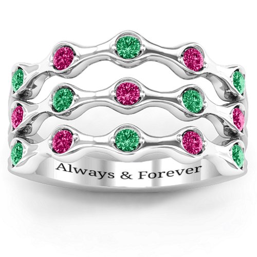 Alternating Stone Fashion Wave Ring