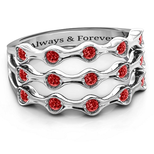 Alternating Stone Fashion Wave Ring