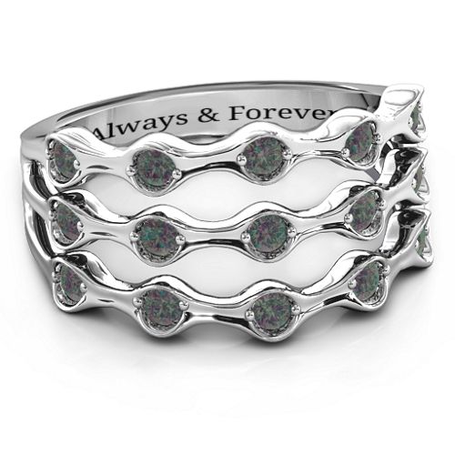 Alternating Stone Fashion Wave Ring