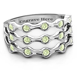 Alternating Stone Fashion Wave Ring in 925 Sterling Silver with Peridot