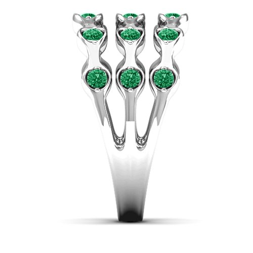 Alternating Stone Fashion Wave Ring – Sterling Silver with Emerald