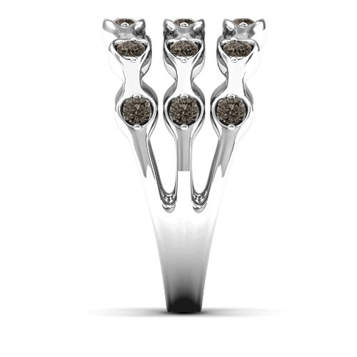 Alternating Stone Fashion Wave Ring – Sterling Silver with Smokey Quartz