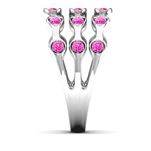 Alternating Stone Fashion Wave Ring – Sterling Silver with Pink Tourmaline