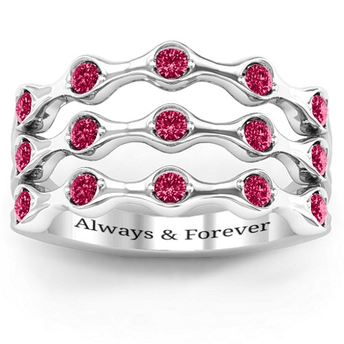 Alternating Stone Fashion Wave Ring – Sterling Silver with Ruby
