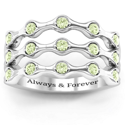 Alternating Stone Fashion Wave Ring – Sterling Silver with Peridot