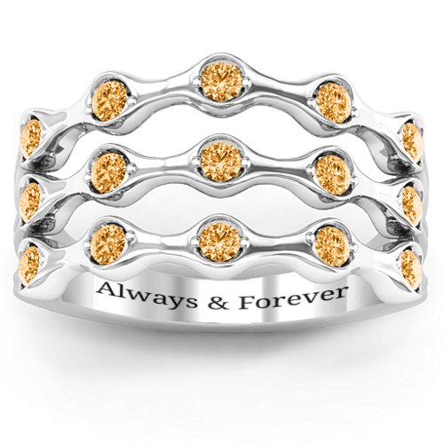 Alternating Stone Fashion Wave Ring – Sterling Silver with Citrine