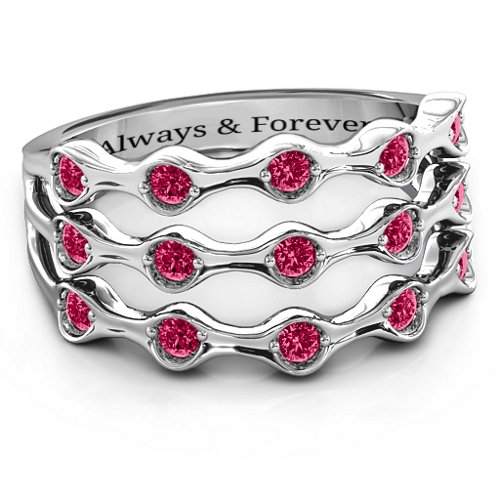 Alternating Stone Fashion Wave Ring – Sterling Silver with Ruby