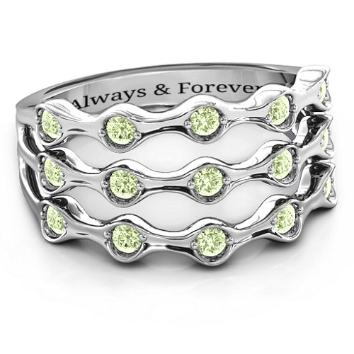 Alternating Stone Fashion Wave Ring – Sterling Silver with Peridot