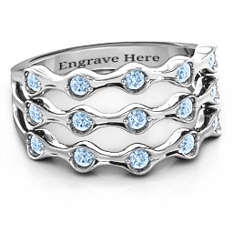 3 Row Fashion Wave Ring in 925 Sterling Silver with Aquamarine