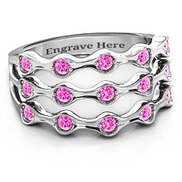 3 Row Fashion Wave Ring in 925 Sterling Silver with Pink Tourmaline