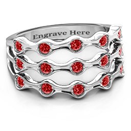 15 Stone Family Wave Ring in 925 Sterling Silver