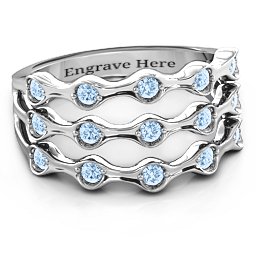 15 Stone Family Wave Ring in 925 Sterling Silver with Aquamarine