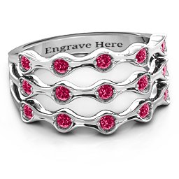 15 Stone Family Wave Ring in 925 Sterling Silver with Ruby