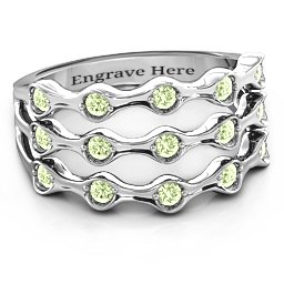 15 Stone Family Wave Ring in 925 Sterling Silver with Peridot
