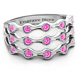 15 Stone Family Wave Ring in 925 Sterling Silver with Pink Tourmaline