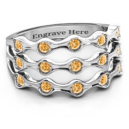 15 Stone Family Wave Ring in 925 Sterling Silver with Citrine
