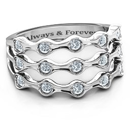 15 Stone Family Wave Ring in 925 Sterling Silver with Cubic Zirconia