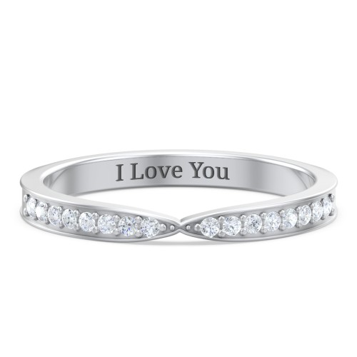 Tapered Stacking Band with Accents – Sterling Silver with White Premium Zirconia
