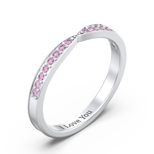 Tapered Stacking Band with Accents – Sterling Silver with Red Premium Zirconia