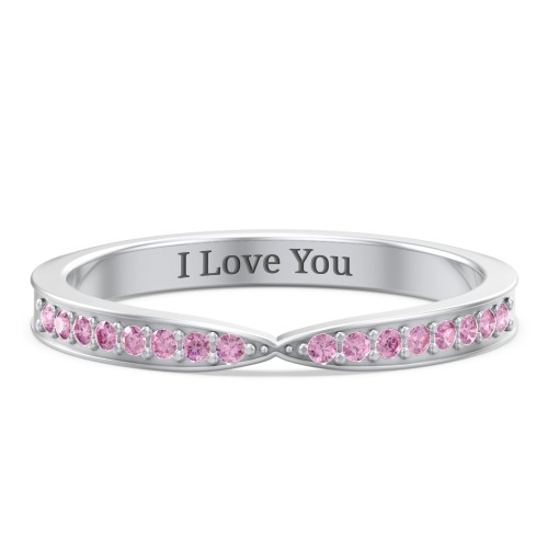 Tapered Stacking Band with Accents – Sterling Silver with Red Premium Zirconia