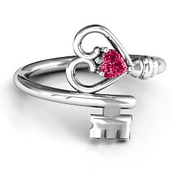 Key to Her Heart Ring in 925 Sterling Silver with Ruby, Amethyst, and Emerald