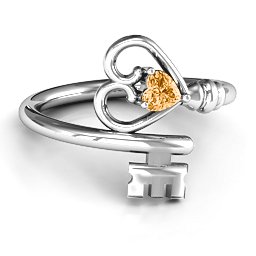 Key to Her Heart Ring in 925 Sterling Silver with Citrine, Amethyst, and Emerald