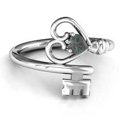Key to Her Heart Ring in 925 Sterling Silver with Alexandrite, Amethyst, and Emerald