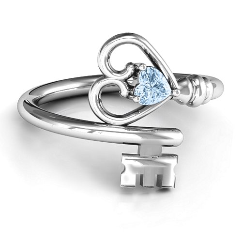 Key to Her Heart Ring – Sterling Silver with Aquamarine