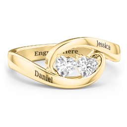 Engravable Double Heart Gemstone Wave Ring