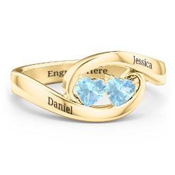 Engravable Double Heart Gemstone Wave Ring