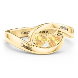 Engravable Double Heart Gemstone Wave Ring