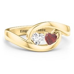 Engravable Double Heart Gemstone Wave Ring