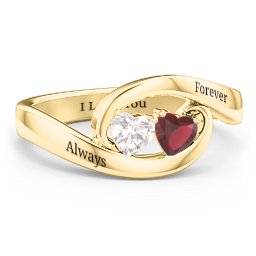 Engravable Double Heart Gemstone Wave Ring