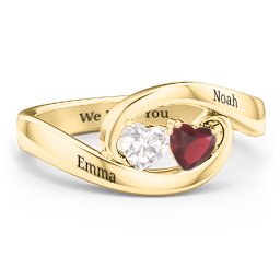 Engravable Double Heart Gemstone Wave Ring