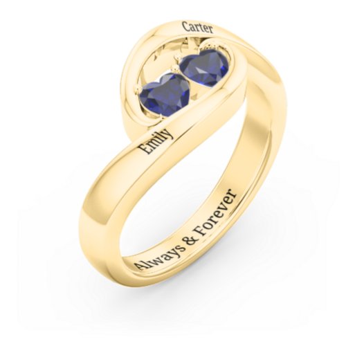 Engravable Double Heart Gemstone Wave Ring