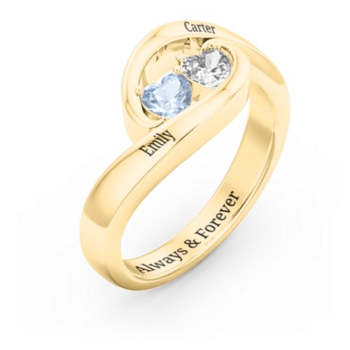 Engravable Double Heart Gemstone Wave Ring