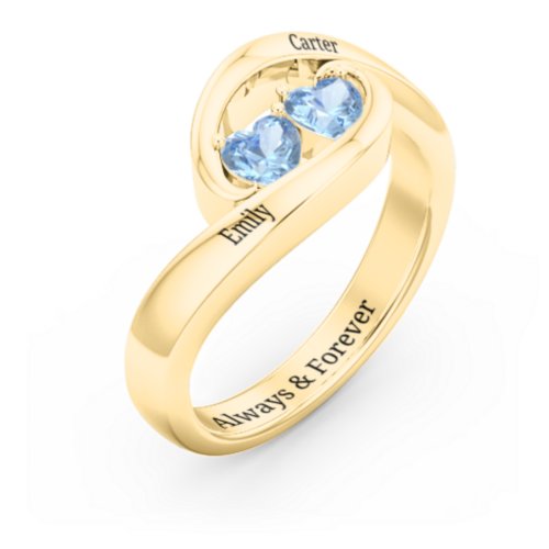 Engravable Double Heart Gemstone Wave Ring
