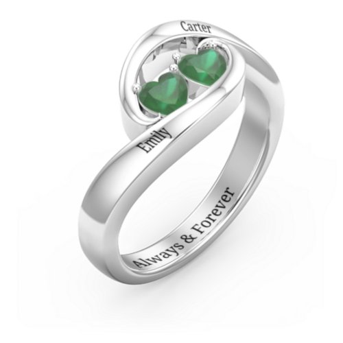 Engravable Double Heart Gemstone Wave Ring