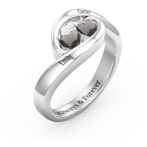 Engravable Double Heart Gemstone Wave Ring