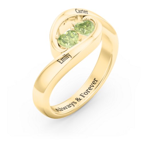 Engravable Double Heart Gemstone Wave Ring