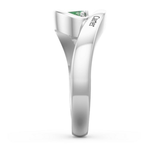 Engravable Double Heart Gemstone Wave Ring